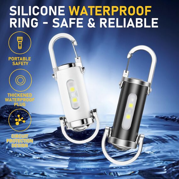 1200LM Superhelle Mini-Schlüsselanhänger, Superhelle Mini Led Taschenlampe, Taschenlampe LED Aufladbar, taschenlampe Wasserdicht für Haushalt Auto Outdoorarbeit Reisen Camping（Schwarz und Weiß）
