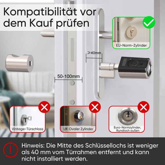 WELOCK Touch41 Türschloss Fingerabdruck, Fingerabdruck Schloss Haustür, Türschloss Haustür mit App und RFID-Karte, Elektronische Türschloss Einstellbare Länge für 50-100mm Tür