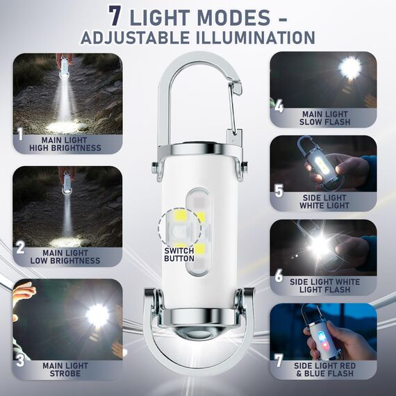 TaimeiMao 1200LM Superhelle Mini-Schlüsselanhänger, Superhelle Mini Led Taschenlampe, Taschenlampe LED Aufladbar, taschenlampe Wasserdicht für Haushalt Auto Outdoorarbeit Reisen Camping (Weiß)