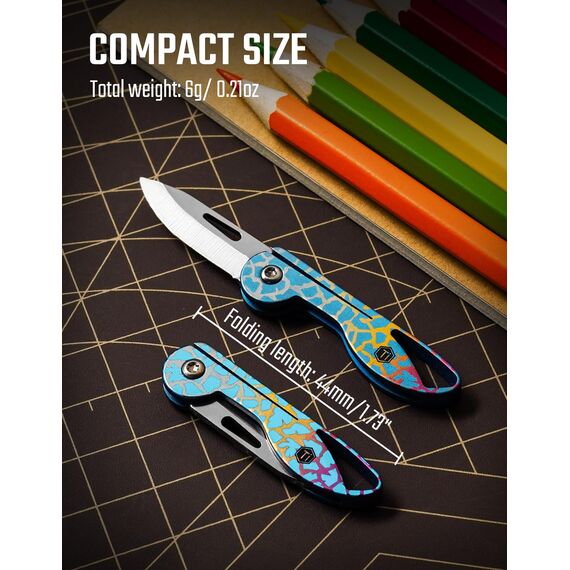 KeyUnity KK05 Kleines Titan-Klappmesser, Mini-Edc Messer mit integriertem Schlüsselloch, Leichtes Schlüsselanhänger Messer für Camping (Riss)