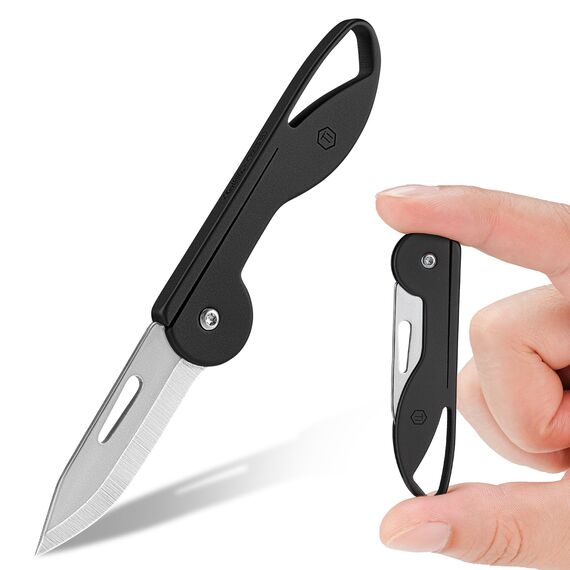 KeyUnity KK05M Titan Taschenmesser Klein Mini-Edc Messer Rasiermesserscharfe Kleines Klappmesser, Leichtes EDC Schlüsselanhänger Messer für Camping, Wandern und Outdoor (Schwarz, Mittel)