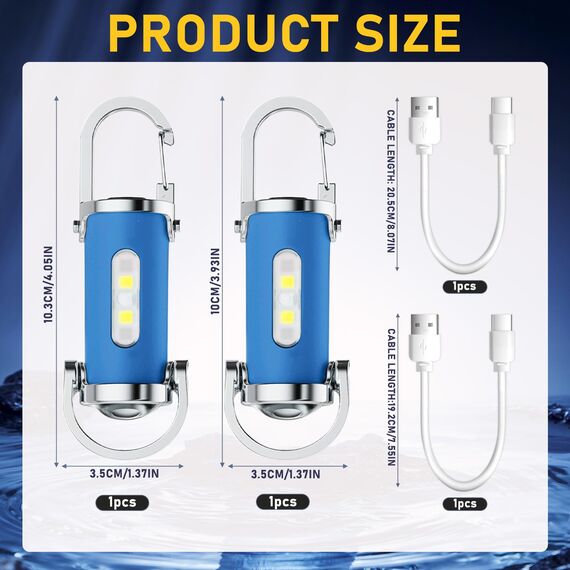 2 Stück 1200LM Superhelle Mini-Schlüsselanhänger, Superhelle Mini Led Taschenlampe, Taschenlampe LED Aufladbar, taschenlampe Wasserdicht für Haushalt Auto Outdoorarbeit Reisen Camping (Blau)