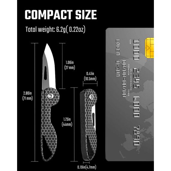 KeyUnity Titan Taschenmesser Klein Mini-Edc Messer Rasiermesserscharfe Kleines Klappmesser,Leichtes EDC Schlüsselanhänger Messer für Camping,Wandern und Outdoor(Hex Schwarz)