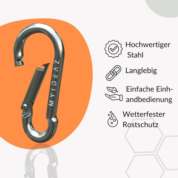 Karabinerhaken 10er Set, Karabiner bis 230 kg, Schlüsselanhänger Karabinerhaken für Hängematten, Camping, Wandern