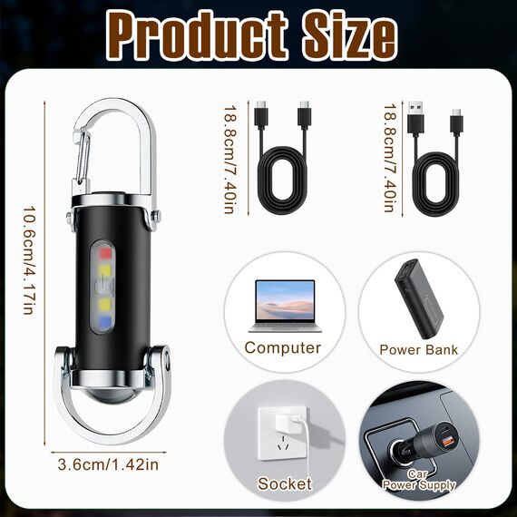 Portable Rechargeable Bright Keychain Flashlight Phone Charger,mit Power Bank für Outdoor,1200LM Superhelle Mini-Schlüsselanhänger, Superhelle Mini Led Taschenlampe, Taschenlampe Wasserdicht für Haush