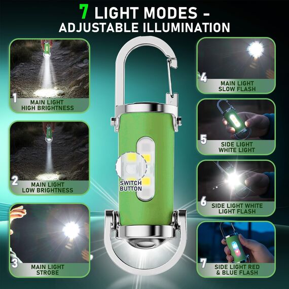 TaimeiMao 1200LM Superhelle Mini-Schlüsselanhänger, Superhelle Mini Led Taschenlampe, Taschenlampe LED Aufladbar, taschenlampe Wasserdicht für Haushalt Auto Outdoorarbeit Reisen Camping (Grün)