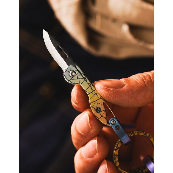 KeyUnity KK05 Kleines Titan-Klappmesser, Mini-Edc Messer mit integriertem Schlüsselloch, Leichtes Schlüsselanhänger Messer für Camping, Wandern und Outdoor(Yuzu)