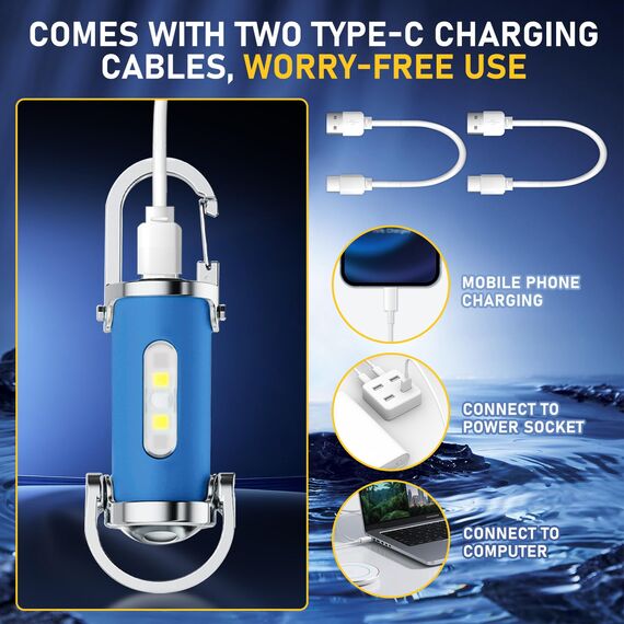 2 Stück 1200LM Superhelle Mini-Schlüsselanhänger, Superhelle Mini Led Taschenlampe, Taschenlampe LED Aufladbar, taschenlampe Wasserdicht für Haushalt Auto Outdoorarbeit Reisen Camping (Blau)