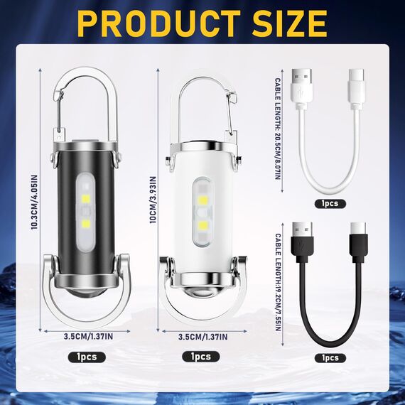 1200LM Superhelle Mini-Schlüsselanhänger, Superhelle Mini Led Taschenlampe, Taschenlampe LED Aufladbar, taschenlampe Wasserdicht für Haushalt Auto Outdoorarbeit Reisen Camping（Schwarz und Weiß）