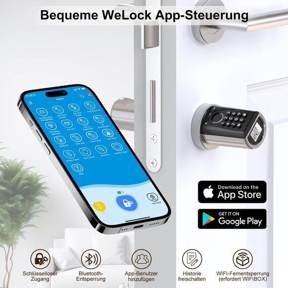 WELOCK ToucD41 Türschloss Fingerabdruck,Elektronisches Code Schloss,Smart Lock mit RFID Karte,APP,WiFi,Fingerabdruck Schloss Haustür IP65,Smartes Türschloss Öffnen für Türen von 50-100mm