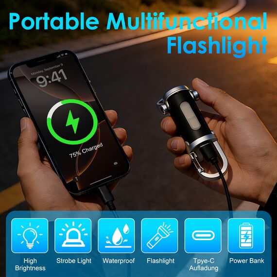 2 Stück Portable Rechargeable Bright Keychain Flashlight Phone Charger,1200LM Mini-Schlüsselanhänger, Superhelle Mini Led Taschenlampe, Taschenlampe Wasserdicht für Haushalt Auto Reisen Camping