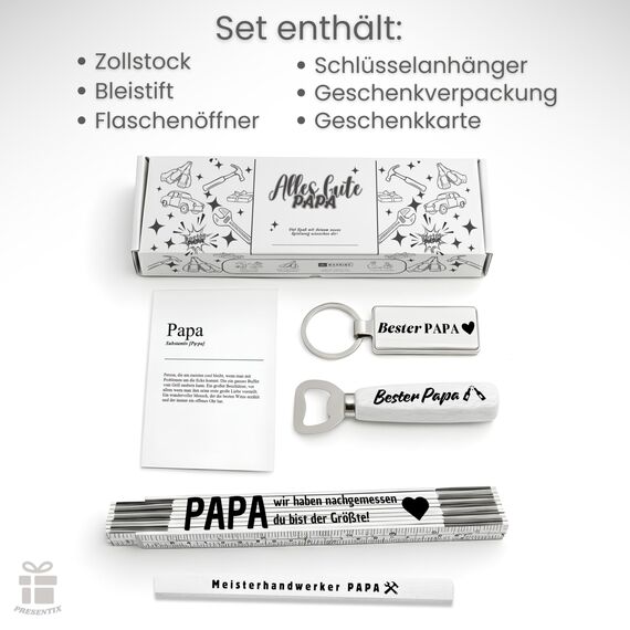 Presentix Bestes Vater-Geschenkset - mit Flaschenöffner, Zollstock, Stift und Schlüsselbund | Vatertagsgeschenk | Geburtstagsgeschenk für Männer | Bestes Papa Geschenk