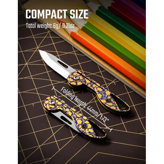 KeyUnity KK05 Kleines Titan-Klappmesser, Mini-Edc Messer mit integriertem Schlüsselloch, Leichtes Schlüsselanhänger Messer für Camping (Knochen)