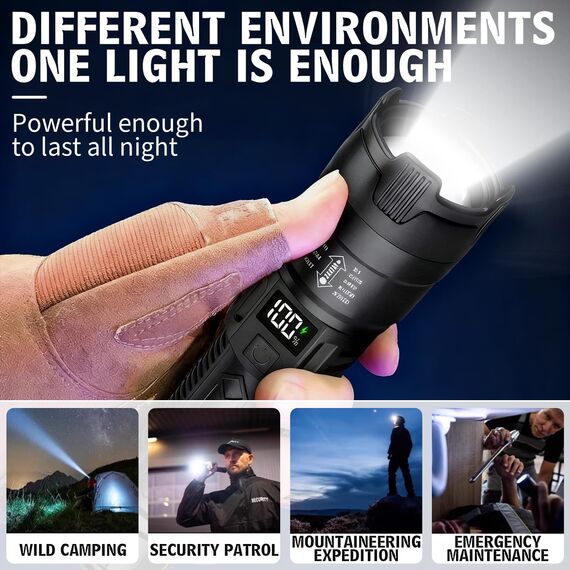 TaimeiMao LED Taschenlampe Aufladbar, 2000L Extrem Helle Zoombares Taschenlampen mit 3 Lichtmodi & Langer Betriebsdauer, Taschenlampe Wasserdicht für Haushalt Auto Outdoorarbeit Reisen Camping