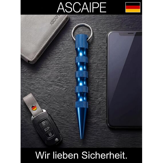 Kubotan Selbstverteidigung Schlüsselanhänger mit Glasbrecher – Survival-Tool für unterwegs - Grip Griff - Ideal für Frauen & Männer, Pendler & Reisen, Druckverstärker & Notfallhammer (S - Blue)