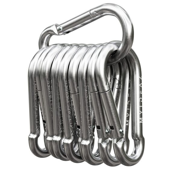 MyIdeaz Karabinerhaken 5er Set - 100 mm x 10 mm groß mit Schnappverschluss aus hochwertigem Premiumstahl für Camping, Wandern, Schlüsselanhänger, Karabiner bis 350 kg