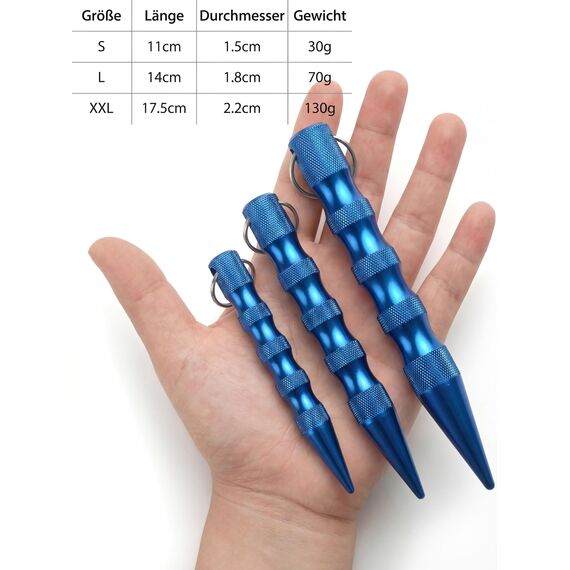 Kubotan Selbstverteidigung Schlüsselanhänger mit Glasbrecher – Survival-Tool für unterwegs - Grip Griff - Ideal für Frauen & Männer, Pendler & Reisen, Druckverstärker & Notfallhammer (XXL - Blue)