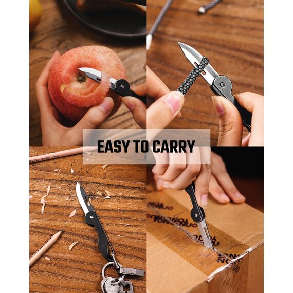 KeyUnity KK05M Titan Taschenmesser Klein Mini-Edc Messer Rasiermesserscharfe Kleines Klappmesser, Leichtes EDC Schlüsselanhänger Messer für Camping, Wandern und Outdoor (Schwarz, Mittel)