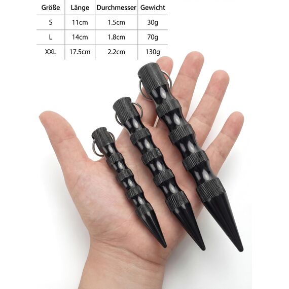 Kubotan Selbstverteidigung Schlüsselanhänger Glasbrecher | Survival Schlagstock legal | EDC Schlagring Druckverstärker RaptorGrip | für Frauen & Männer, Pendler & Reisen | Black - XXL (17,5cm)