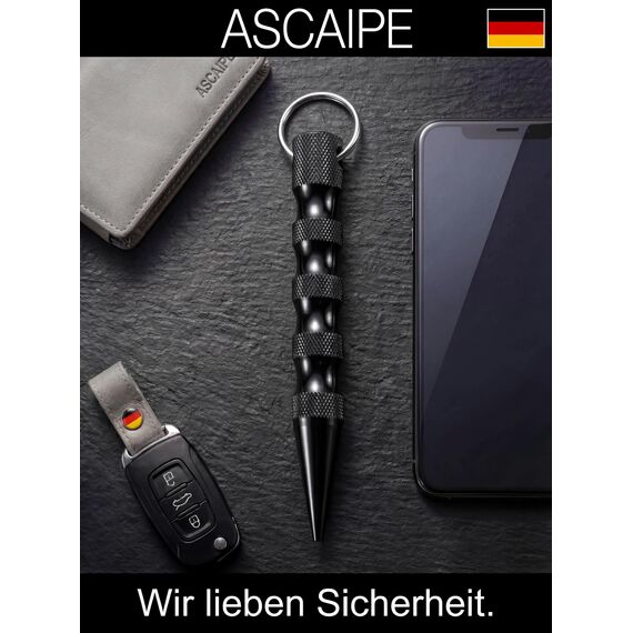 Kubotan Selbstverteidigung Schlüsselanhänger Glasbrecher | Survival Schlagstock legal | EDC Schlagring Druckverstärker RaptorGrip | für Frauen & Männer, Pendler & Reisen | Black - XXL (17,5cm)