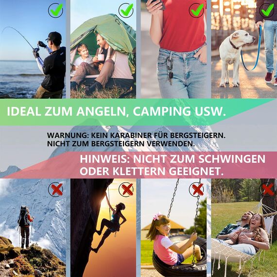 pullther 10 Stück Karabinerhaken, 70mm/2.76'' Karabinerhaken groß, Aluminium D-Ring Karabiner Schlüsselanhänger für Outdoor Sport, Wandern, Camping, Angeln - Schwarz