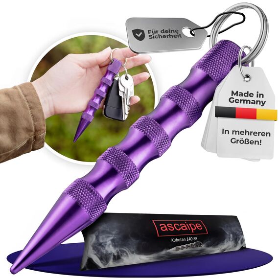 Kubotan Selbstverteidigung Schlüsselanhänger mit Glasbrecher – Survival-Tool für unterwegs - Grip Griff - Ideal für Frauen & Männer, Pendler & Reisen, Druckverstärker & Notfallhammer (L - Violet)
