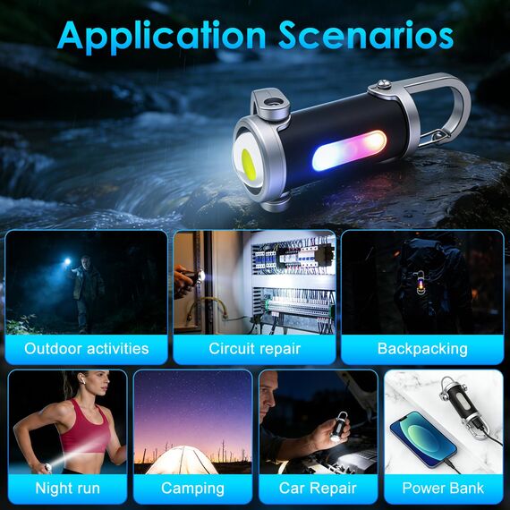 2 Stück Portable Rechargeable Bright Keychain Flashlight Phone Charger,1200LM Mini-Schlüsselanhänger, Superhelle Mini Led Taschenlampe, Taschenlampe Wasserdicht für Haushalt Auto Reisen Camping