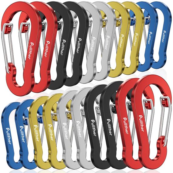 pullther 20 Stück Karabinerhaken, 50mm/1.96'' Karabinerhaken Klein, Aluminium D-Ring Karabiner Schlüsselanhänger für Outdoor Sport, Wandern, Camping, Angeln - Mehrfarbig