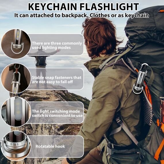 TaimeiMao Superhelle Mini-Schlüsselanhänger, Superhelle Mini Led Taschenlampe, Taschenlampe LED Aufladbar, Taschenlampe Wasserdicht für Haushalt Auto Outdoorarbeit Reisen Camping(Silber)