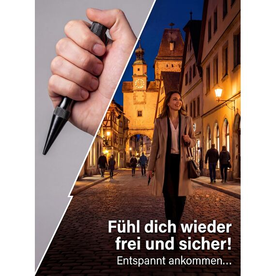 Kubotan Selbstverteidigung Schlüsselanhänger Glasbrecher | Survival Schlagstock legal | EDC Schlagring Druckverstärker RaptorGrip | für Frauen & Männer, Pendler & Reisen | Black - XXL (17,5cm)
