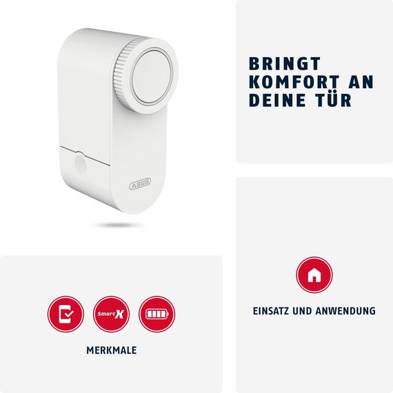 ABUS Türschlossantrieb LOXERIS One - smartes Öffnen und Schließen der Eingangstür per App - elektronisches Türschloss mit Zugangskontrolle - batteriebetriebenes Smart Lock ohne Kabelziehen - Weiß