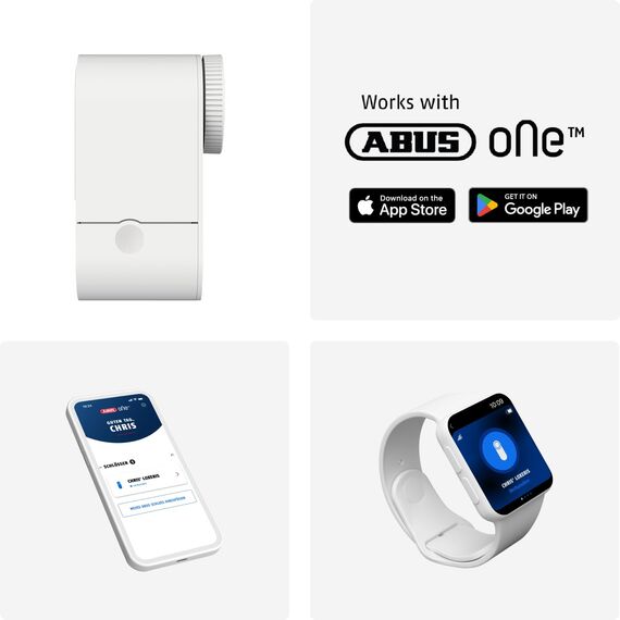 ABUS Türschlossantrieb LOXERIS One - smartes Öffnen und Schließen der Eingangstür per App - elektronisches Türschloss mit Zugangskontrolle - batteriebetriebenes Smart Lock ohne Kabelziehen - Weiß