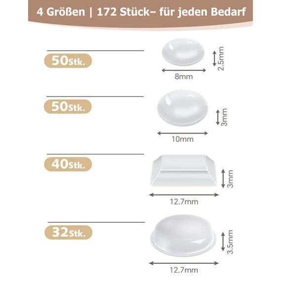 VABNEER Elastikpuffer Transparent Selbstklebend, 172 Stücke Silikon Schutzpuffer Möbelpuffer Gummipuffer zur Lärmdämpfung Verhindern Rutschen und Kratzer