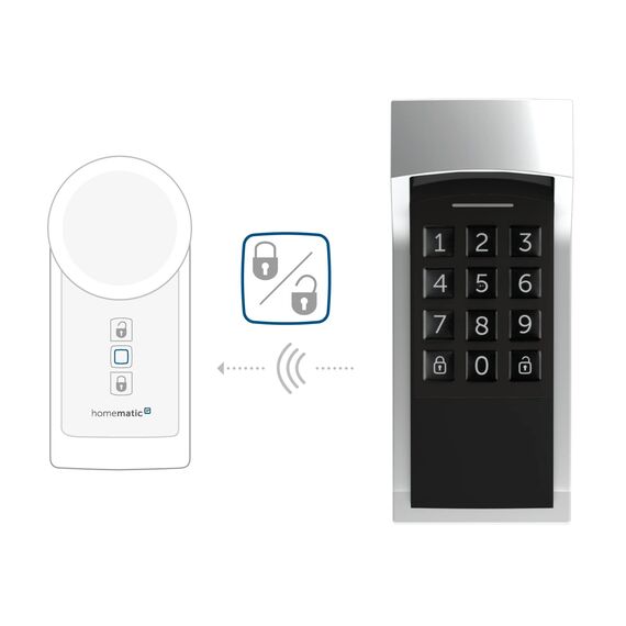 Homematic IP Smart Home Türschlossantrieb + Keypad, elektronisches Türschloss, Smart Lock nachrüstbar ohne Umbau, steuerbar per Codeschloss und Zahlencode aber auch per App, Alexa & Google Assistant