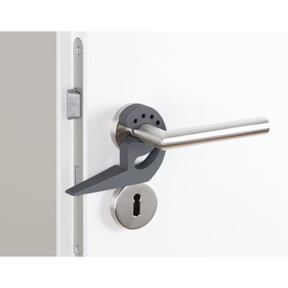 WENKO Multi-Stop Mod. Multi-STOP vielseitiger Tür-& Fensterstopper Puffer Türpuffer Keil Fingerschutz für Türen Fenster & Schubladen flexibel anpassbar aus Kunststoff Maße 11,8 x 7,7 x 2,5cm Anthrazit