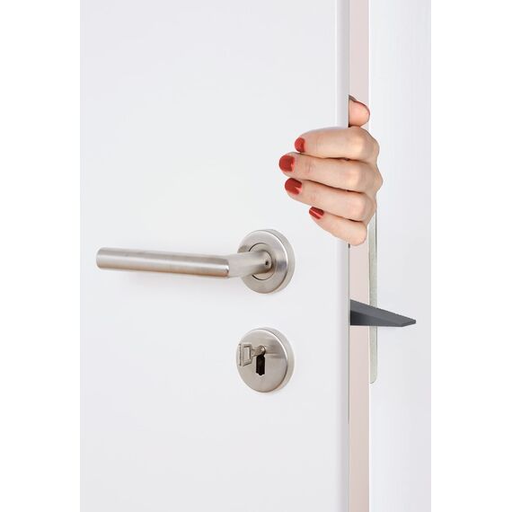 WENKO Multi-Stop Mod. Multi-STOP vielseitiger Tür-& Fensterstopper Puffer Türpuffer Keil Fingerschutz für Türen Fenster & Schubladen flexibel anpassbar aus Kunststoff Maße 11,8 x 7,7 x 2,5cm Anthrazit