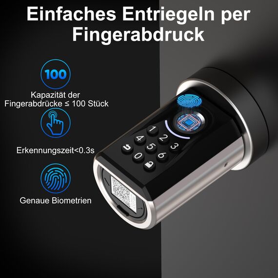 WELOCK ToucA51 Fingerabdruck Passwort Türschloss, Elektronisches Fingerabdruck Pin Code Schloss mit App, Passwort, RFID-Karte und WIFI(WIFIBOX Erforderlich), Geeignet für Türen von 30-70 mm