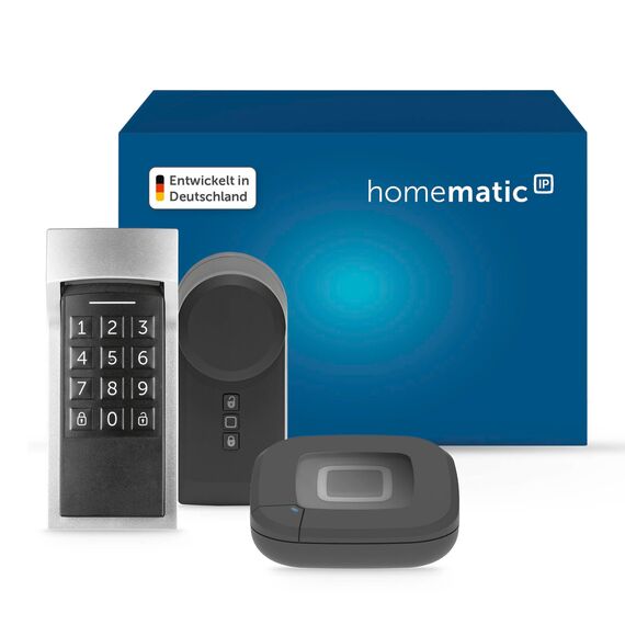 Homematic IP Access Point 2 + Türschlossantrieb anthrazit + Keypad, Smart Home, elektronisches Türschloss, Smart Lock nachrüstbar ohne Umbau, steuerbar per Codeschloss, App, Alexa & Google Home