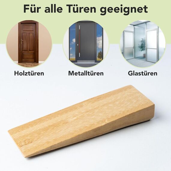 Türstopper rutschfest aus Bambus - 2er Set Türkeil aus Holz - Fester Türstopper boden mit Gummi - Türkeile für alle Böden - Holzkeile für alle Arten von Türen - Door stopper