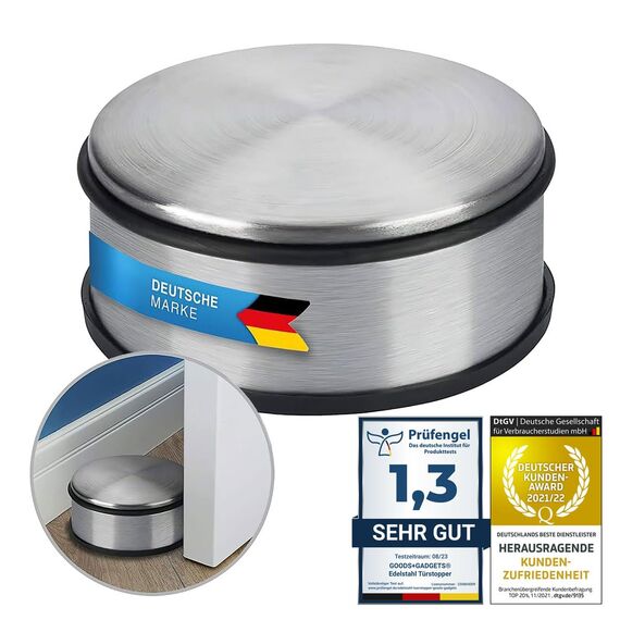 Designer Türstopper aus Edelstahl Gummi Türpuffer Türhalter Stopper 1,2kg (Silber 11x6cm, 1 Stück)