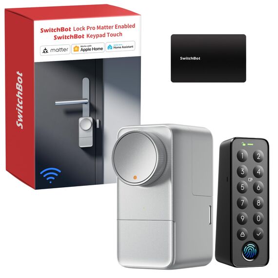 SwitchBot WLAN Smart Lock Pro mit Touchscreen-Tastatur, Matter Over WiFi, Elektronisches Türschloss Mit Aufladbarem Akku, Türöffner per App, Fingerprint, Code, Alexa, Google, unterstützt Apple Home