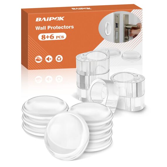 14 Stück Türstopper Selbstklebend (Transparent), 8x Runden Türstopper Wand (Ø40mm) + 6x Ö Typ Türstopper Klinke(Ø 18mm), für Bad, Möbel, Glasflächen, Wandschutz