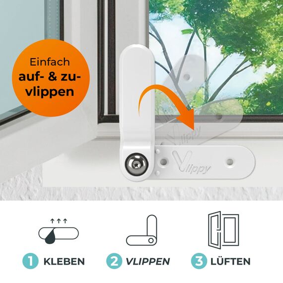 Vlippy Tür- & Fensterstopperr 4 Stück | Verhindert das Zuschlagen von Fenstern & Türen, endlich Lüften ohne Sorge | Einfache Montage ohne Bohren - einfach kleben, vlippen, fertig