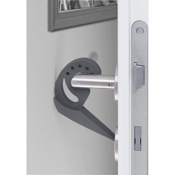 WENKO Multi-Stop Mod. Multi-STOP vielseitiger Tür-& Fensterstopper Puffer Türpuffer Keil Fingerschutz für Türen Fenster & Schubladen flexibel anpassbar aus Kunststoff Maße 11,8 x 7,7 x 2,5cm Anthrazit