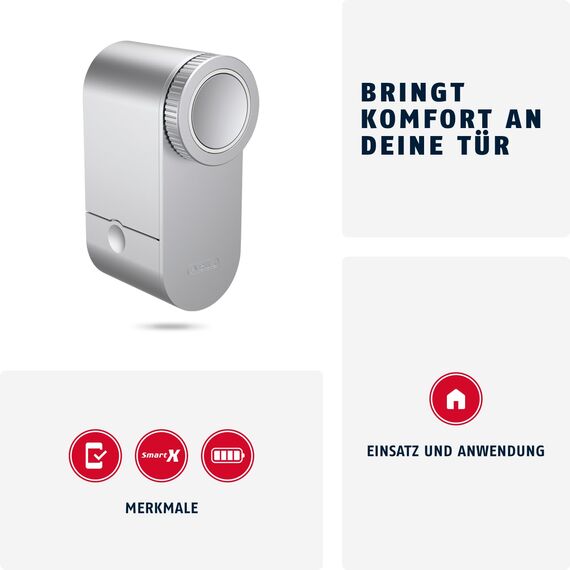 ABUS Türschlossantrieb LOXERIS One - smartes Öffnen und Schließen der Eingangstür per App - elektronisches Türschloss mit Zugangskontrolle - batteriebetriebenes Smart Lock ohne Kabelziehen - Silber