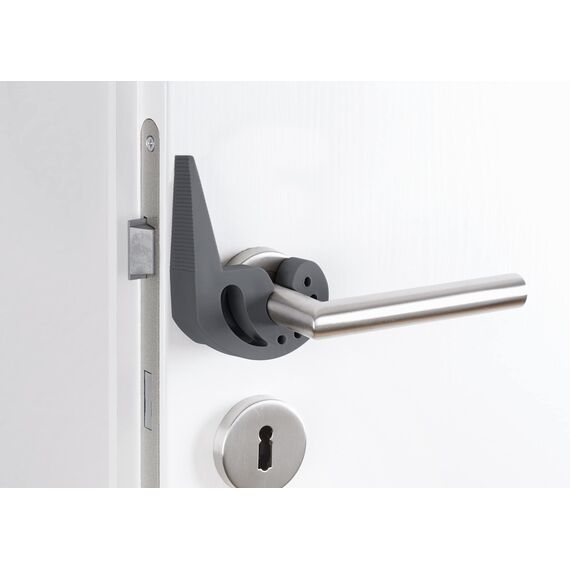 WENKO Multi-Stop Mod. Multi-STOP vielseitiger Tür-& Fensterstopper Puffer Türpuffer Keil Fingerschutz für Türen Fenster & Schubladen flexibel anpassbar aus Kunststoff Maße 11,8 x 7,7 x 2,5cm Anthrazit