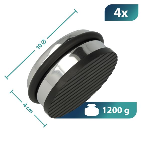 Westcott Türstopper aus Edelstahl 4 Stück | Runder Türstopper mit 1,2kg Eigengewicht | Türschonender Gummiring | Extra rutschfeste Unterseite | ⌀ 10cm, Höhe 4cm | Stabil bei Durchzug | E-19001 00
