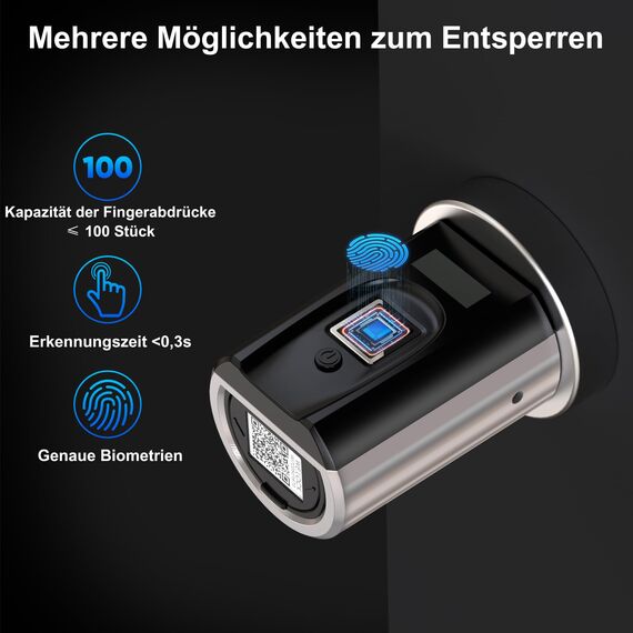 WELOCK SECBN51 Fingerabdruck Schloss mit App, RFID-Karte Transponder und WiFi, Fingerabdruck Türschloss Haustür für Türen von 30-70mm, Schlüssellose Türschloss Fingerprint IP65