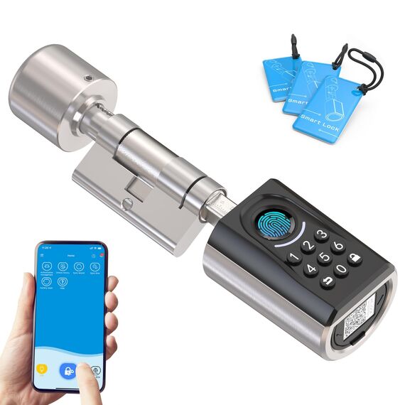 WELOCK Türschloss Fingerabdruck ToucA51,Elektronisches Türschloss Code,mit RFID Karte,APP,WiFi,Fingerabdruck Schloss Haustür IP65,Smartes Türschloss,Schließzylinder für Türen von 30-70mm,Smart Lock