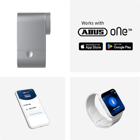 ABUS Türschlossantrieb LOXERIS One - smartes Öffnen und Schließen der Eingangstür per App - elektronisches Türschloss mit Zugangskontrolle - batteriebetriebenes Smart Lock ohne Kabelziehen - Silber